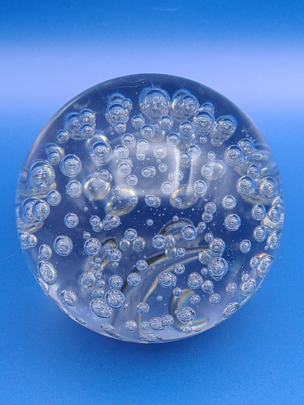Controlled Bubble Clear Glass Sphere Orb Ball Paperweight 3"